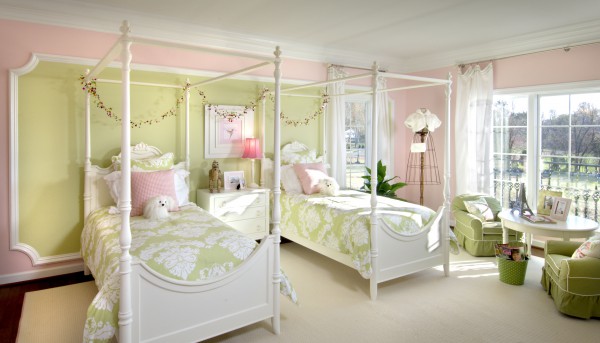 Subtle colors with a creative use of moulding and paint make this bedroom perfect for any little princess.  </br> (Bethesda, MD)